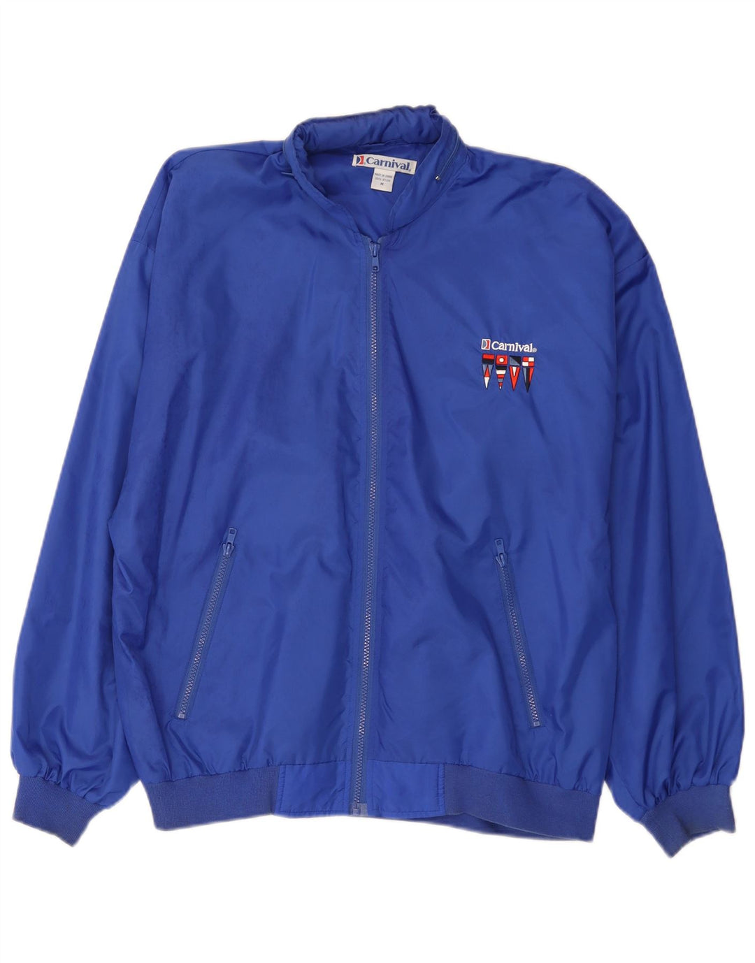 Giubbotto bomber con cappuccio vintage da uomo UK 38 nylon blu medio