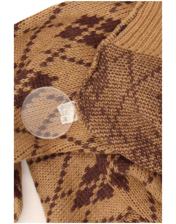 Maglione maglione collo alto da donna VINTAGE UK 18 XL Marrone Argyle/Diamante