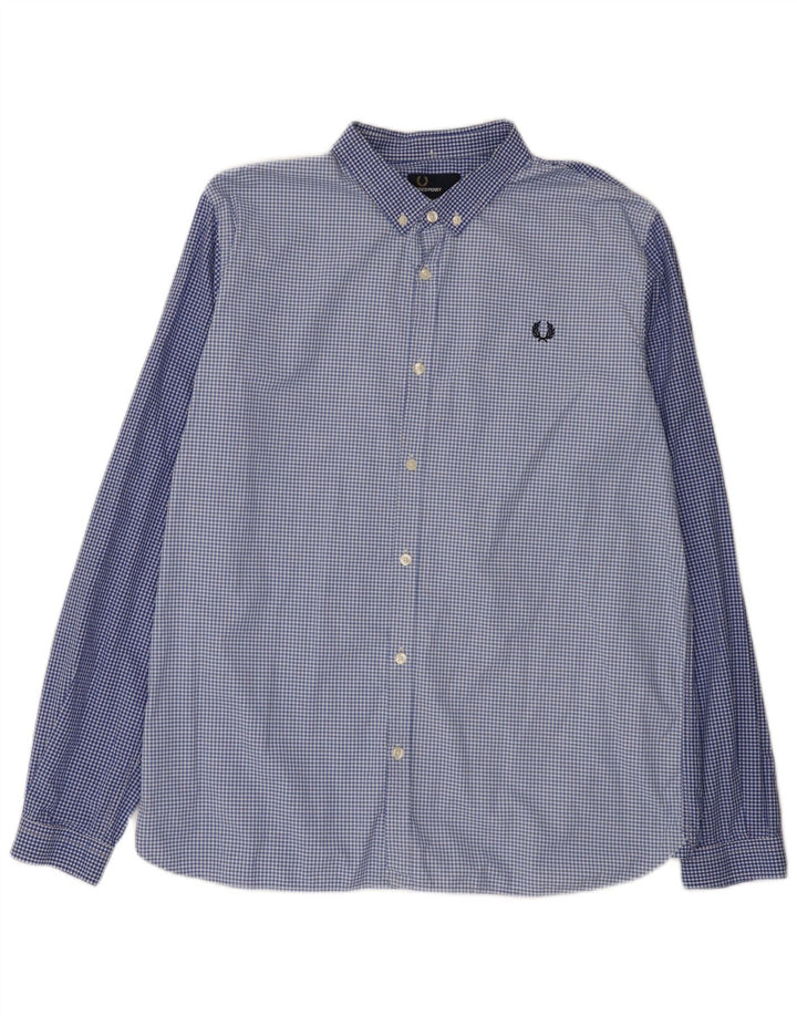 Camicia slim fit da uomo Fred Perry XL in cotone a quadretti blu