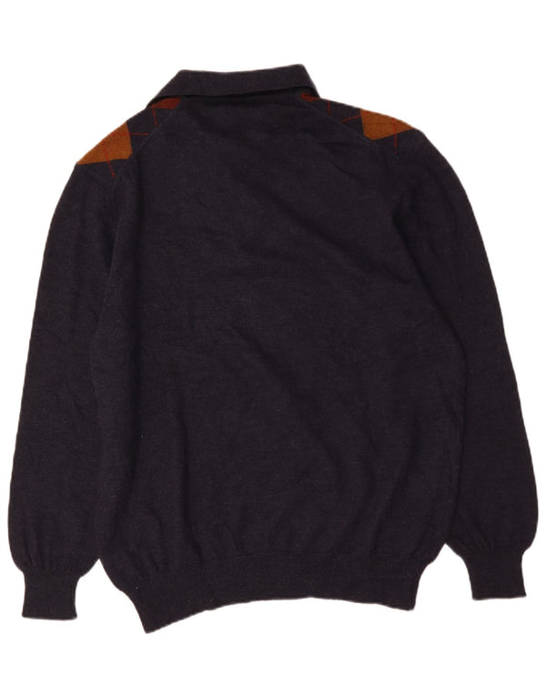 Maglione vintage da uomo con collo alto, grande blu navy a rombi/diamante