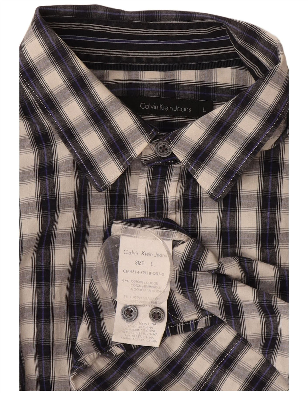 Calvin Klein Jeans Camicia grafica da uomo in cotone a quadri grigi grandi