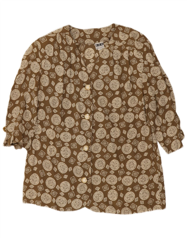 Camicetta vintage da donna con maniche a 3/4 IT 43 Acetato geometrico kaki medio