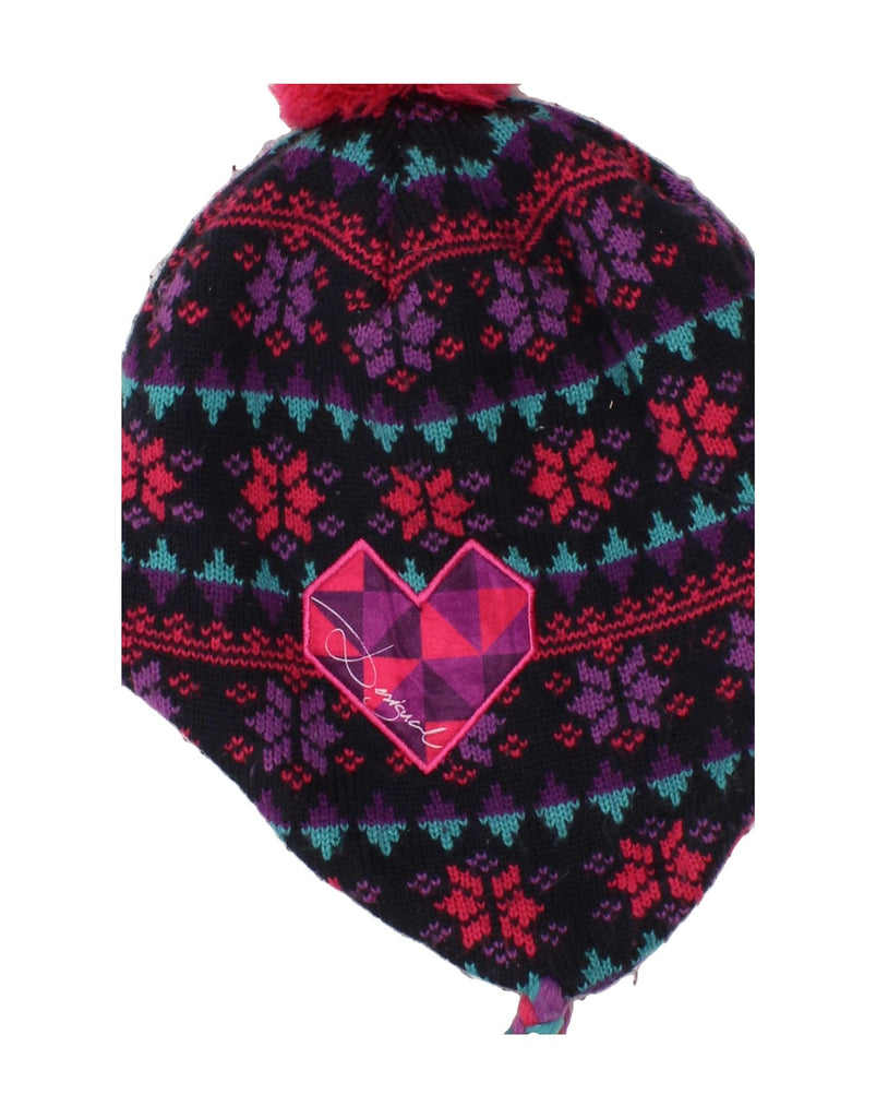 DESIGUAL Girls Bobble Hat 5-6 Years Large Pink Fair Isle Acrylic Vintage Desigual and Second-Hand Desigual from Messina Hembry 