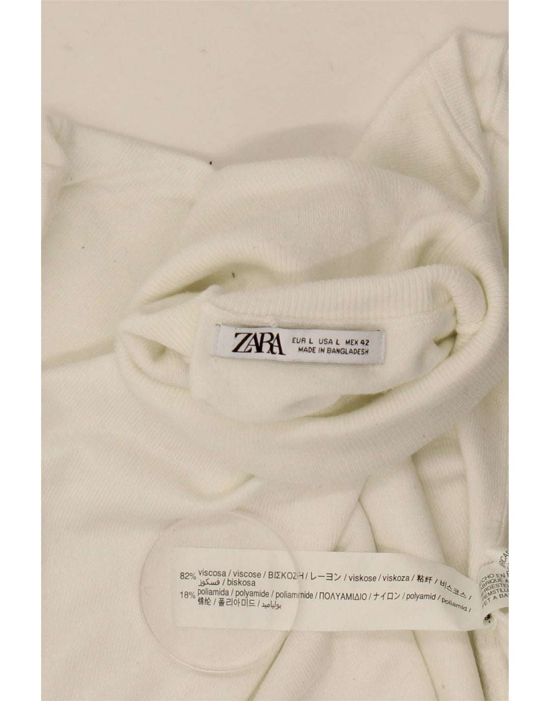 Maglione maglione a collo alto da donna Zara UK 16 grande viscosa bianca