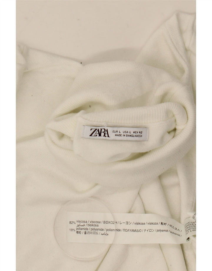 Maglione maglione a collo alto da donna Zara UK 16 grande viscosa bianca