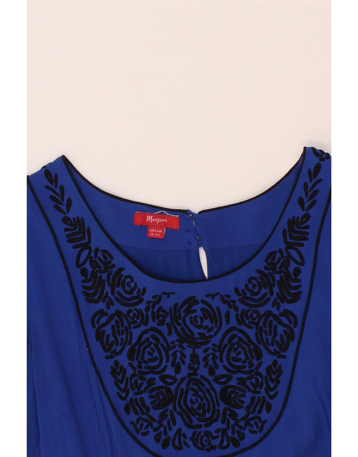 MONSOON Womens Abstract Pattern 3/4 Sleeve Maxi Dress UK 14 Medium Blue Vintage Monsoon and Second-Hand Monsoon from Messina Hembry 