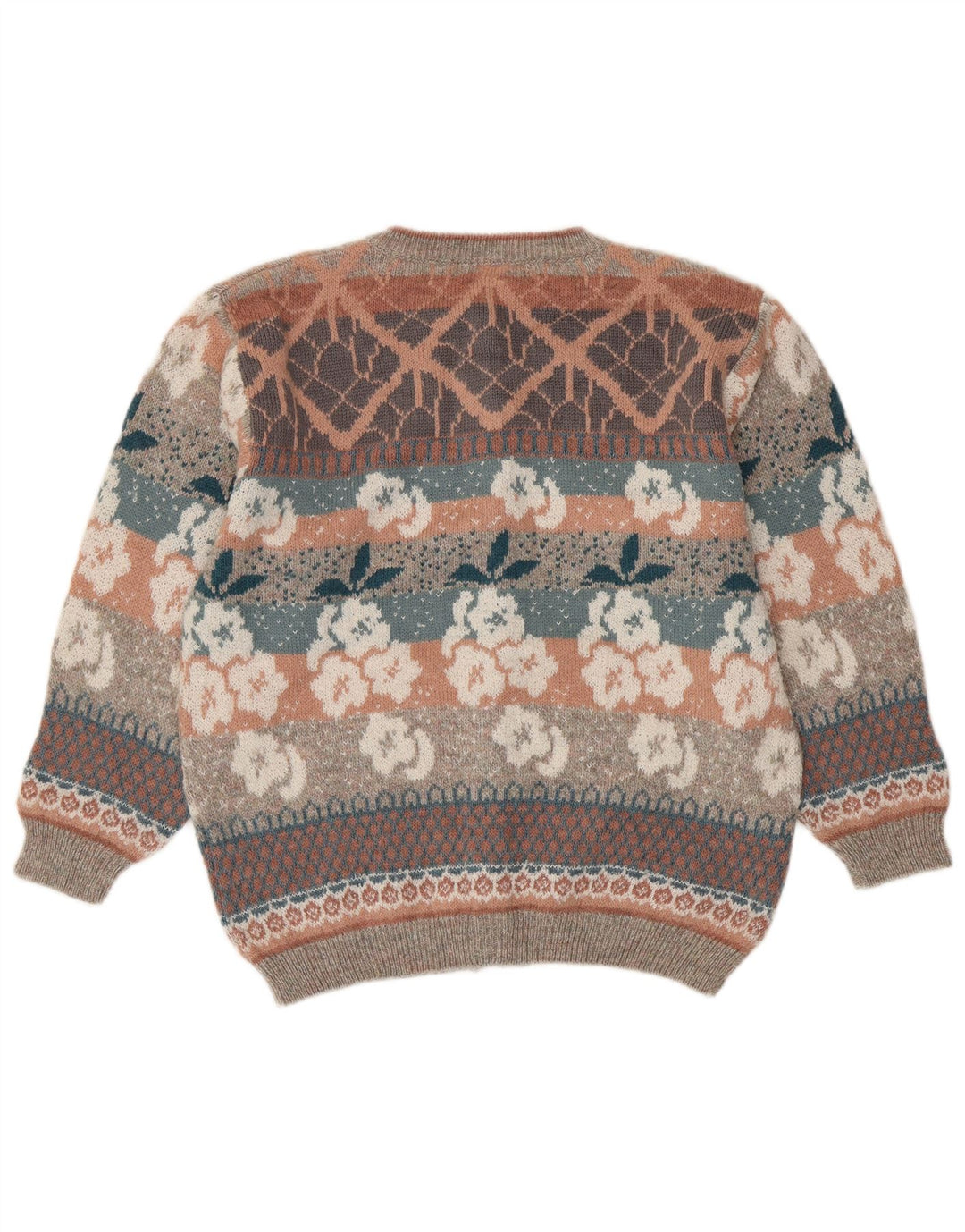 SIMONE Maglione cardigan da donna UK 16 Grande lana floreale multicolore