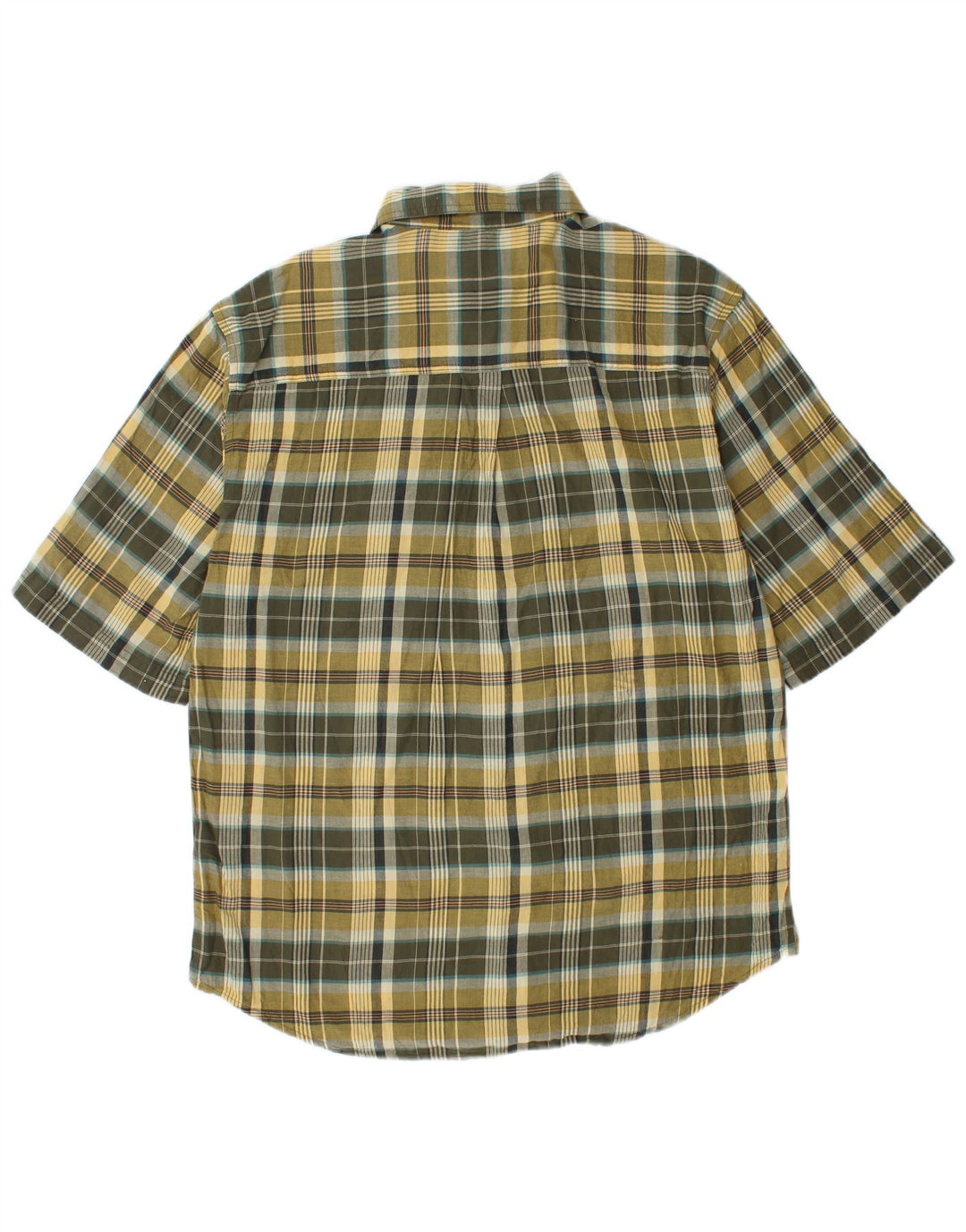 Camicia a maniche corte da uomo Woolrich in cotone a quadri kaki medio