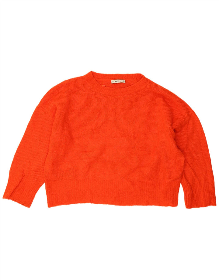 Maglione corto con scollo a barca oversize da donna Zara UK 14 Arancione medio