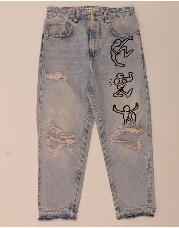 Jeans corti da uomo Zara con grafica invecchiata EU 38 piccolo W30 L24 cotone blu