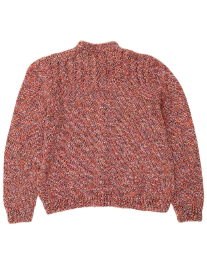 Maglione cardigan da donna vintage UK 14 rosa medio chiazzato