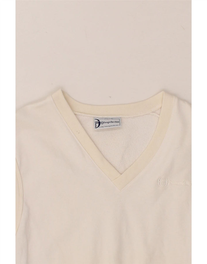 SERGIO TACCHINI Womens Sleeveless Sweatshirt Jumper UK 14 Medium White Vintage Sergio Tacchini and Second-Hand Sergio Tacchini from Messina Hembry 
