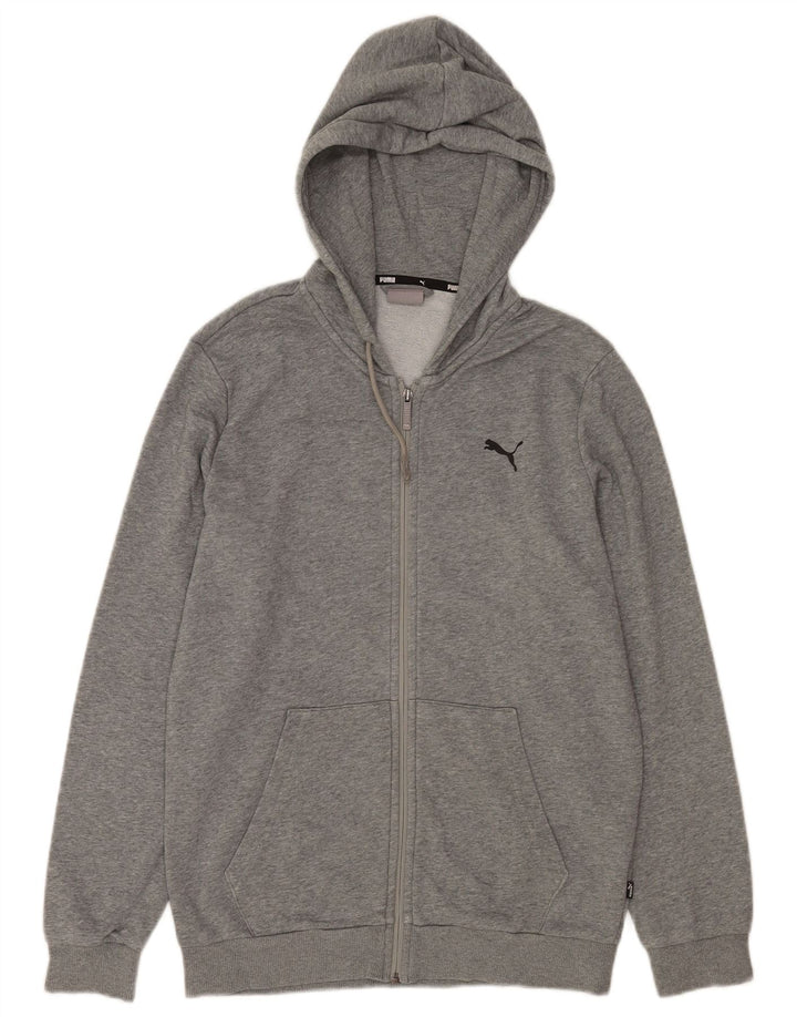 Felpa con cappuccio e zip da uomo Puma piccola in cotone grigio