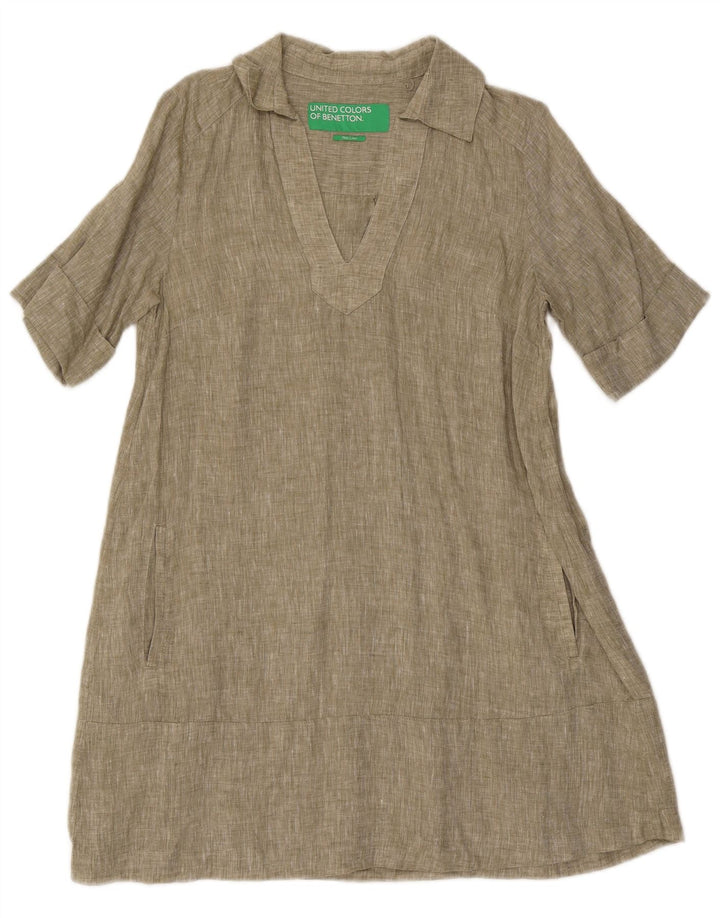 Abito a trapezio da donna Benetton UK 14 Lino kaki medio