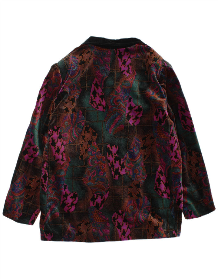 Giacca blazer vintage da donna a 5 bottoni UK 16 grande motivo cachemire multicolore