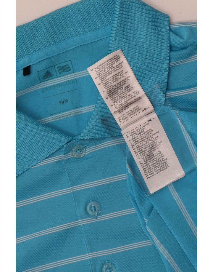 Polo Adidas da uomo in poliestere a righe blu medio