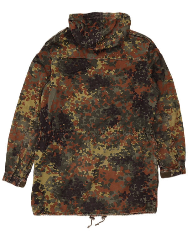 Soprabito militare vintage da uomo con cappuccio UK 40 grande mimetico kaki