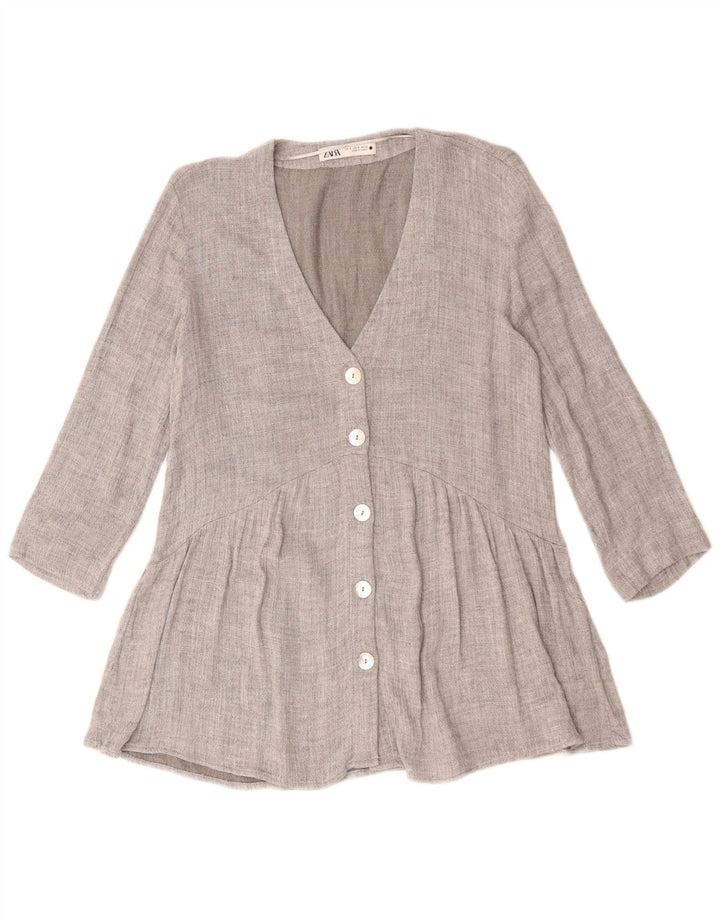 Giacca Blazer a 5 Bottoni con Maniche a 3/4 ZARA da Donna UK 10 Piccola Grigia