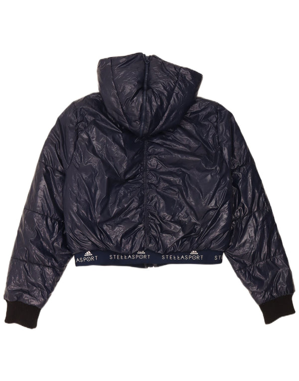 Giacca imbottita corta Adidas Stella McCartney da donna UK 16/18 grande blu navy