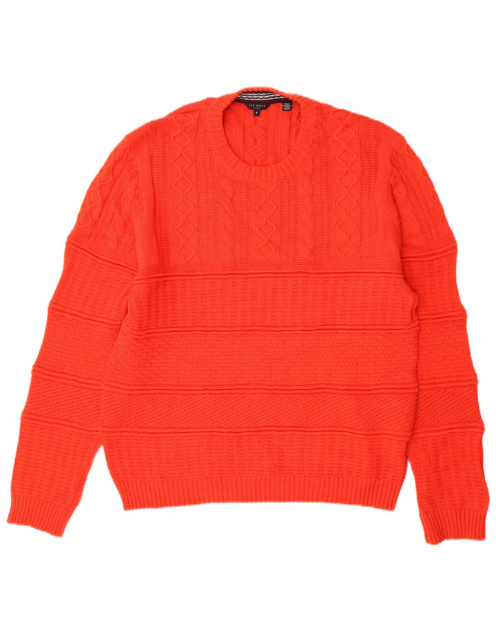 Maglione maglione girocollo da uomo Ted Baker taglia 4 grande cotone rosso