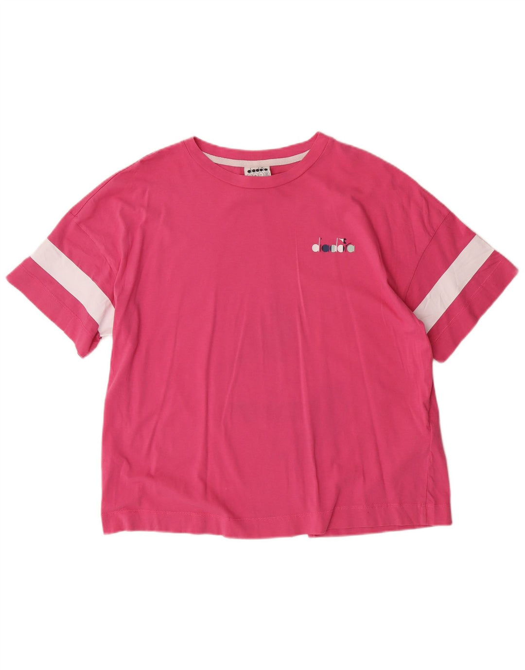 DIADORA T-shirt da donna Top UK 14 cotone a righe rosa medio