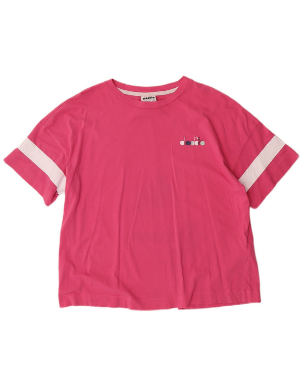DIADORA T-shirt da donna Top UK 14 cotone a righe rosa medio