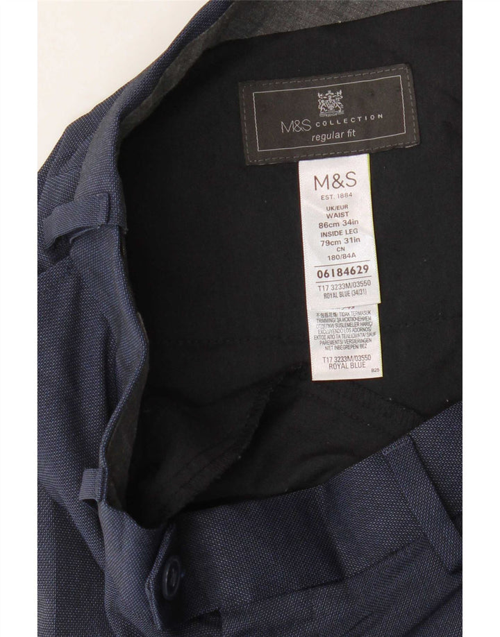 Pantaloni da abito vestibilità regolare Marks & Spencer da uomo W34 L31 poliestere blu navy