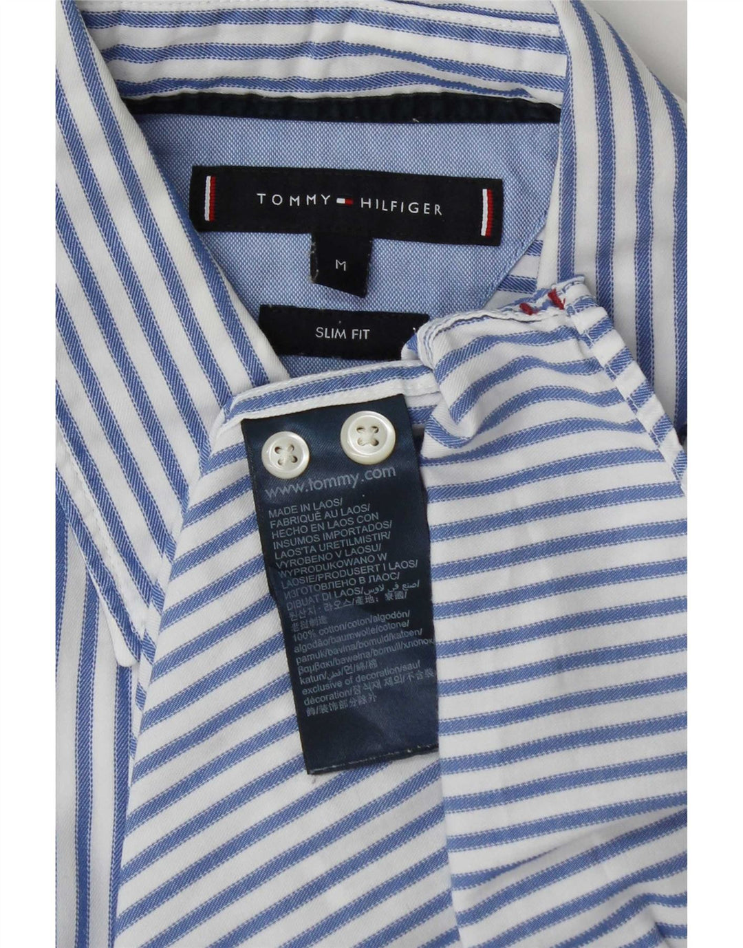 Camicia slim fit da uomo Tommy Hilfiger in cotone a righe blu medio