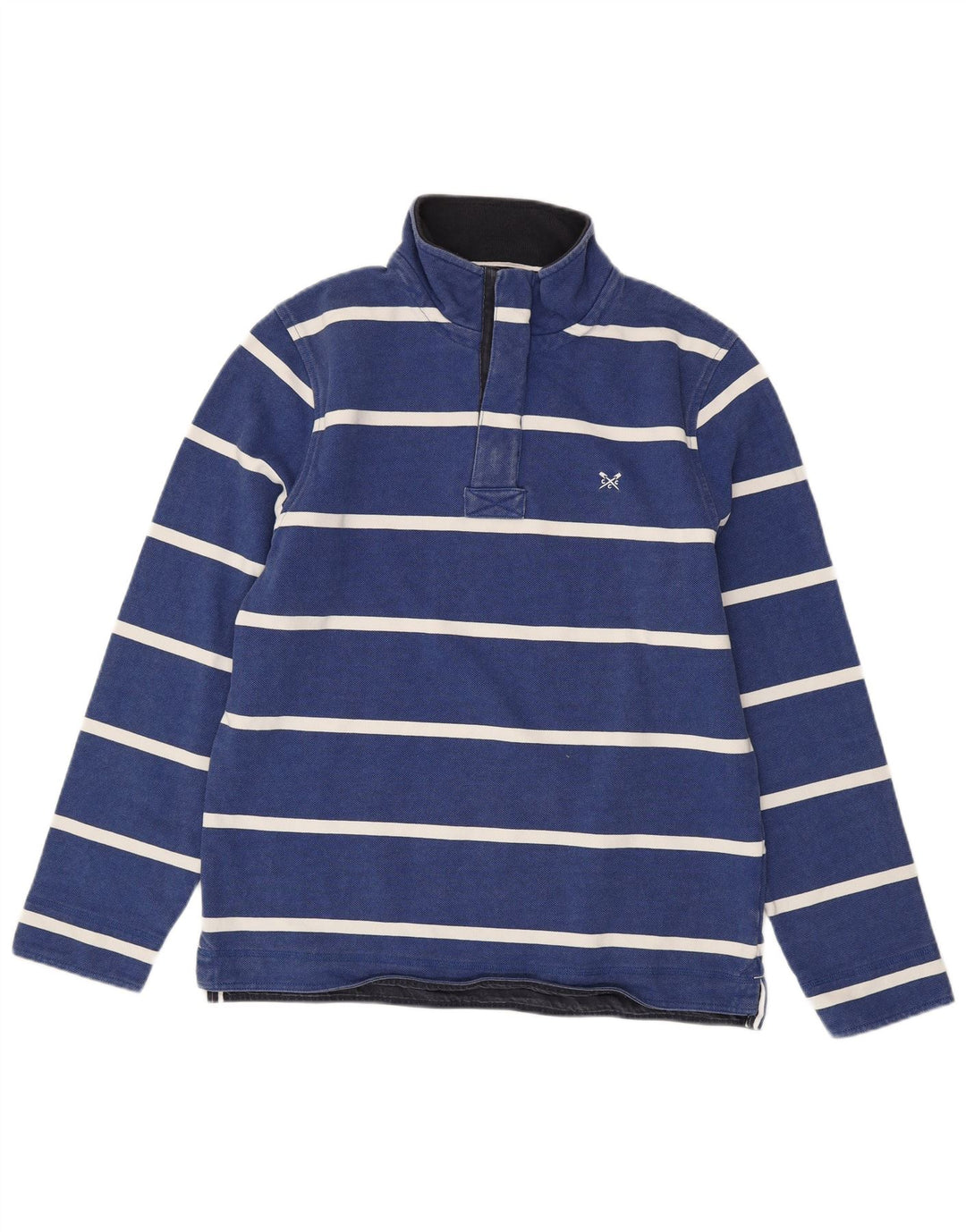 CREW CLOTHING Felpa da uomo con collo abbottonato, maglione a righe blu medio