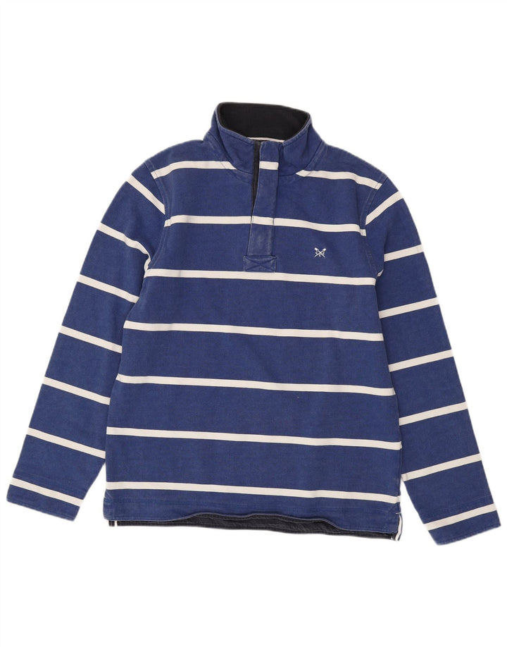 CREW CLOTHING Felpa da uomo con collo abbottonato, maglione a righe blu medio