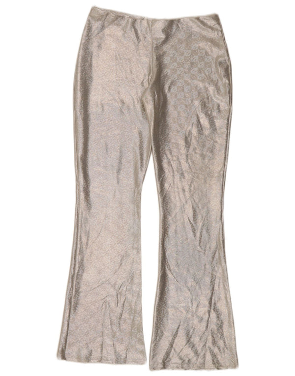 Topshop Pantaloni casual svasati da donna UK 10 Small W30 L30 Argento geometrico