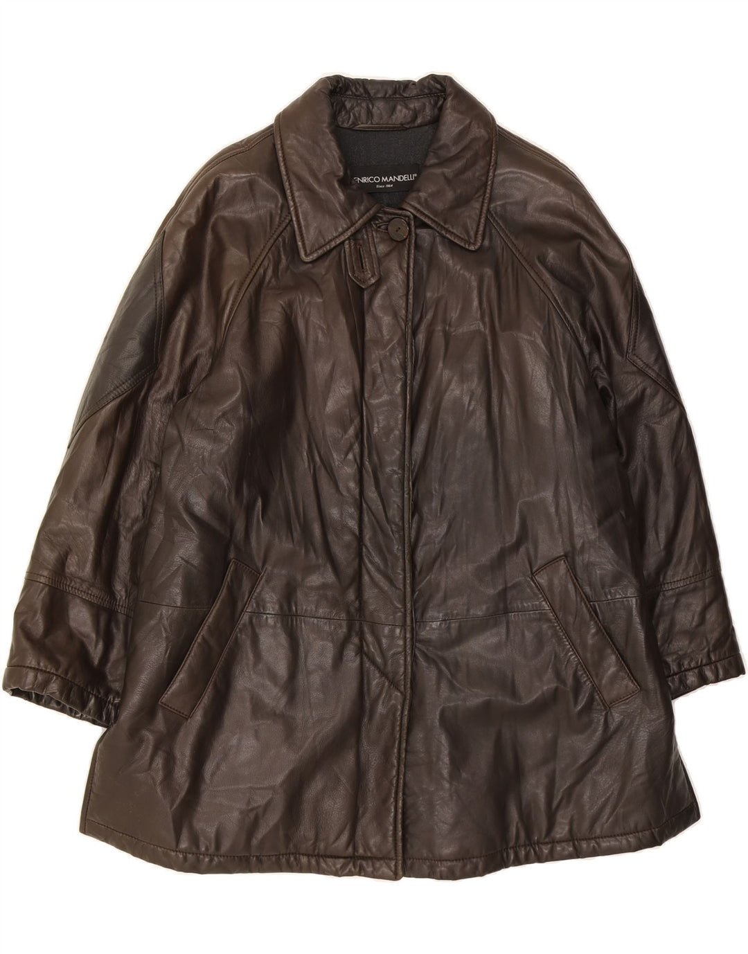 ENRICO MANDELLI Womens Leather Coat UK 12 Medium Brown Leather Vintage Enrico Mandelli and Second-Hand Enrico Mandelli from Messina Hembry 