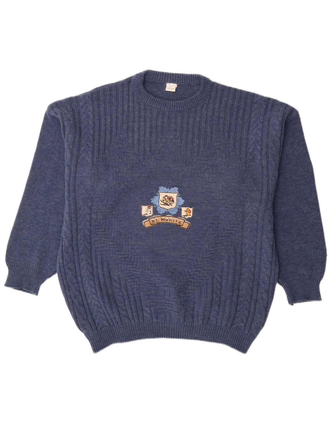 Maglione da uomo girocollo con grafica St Moritz, grande lana blu