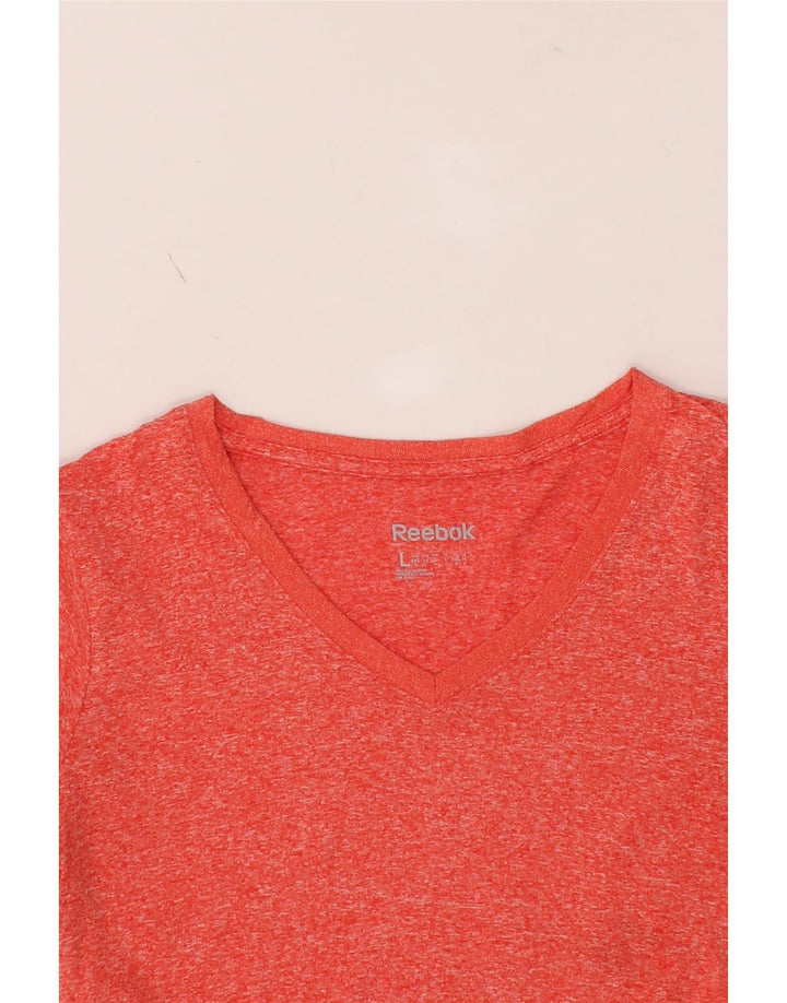 REEBOK Womens T-Shirt Top UK 14 Medium Orange Flecked Polyester Vintage Reebok and Second-Hand Reebok from Messina Hembry 