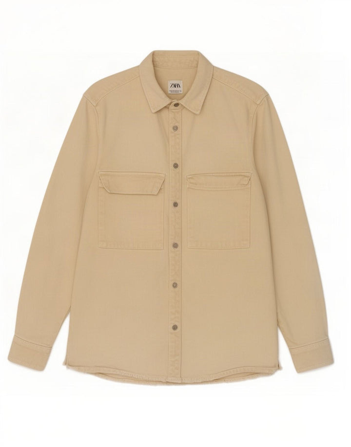 Camicia in denim da uomo Zara dalla vestibilità comoda, colore bianco sporco medio