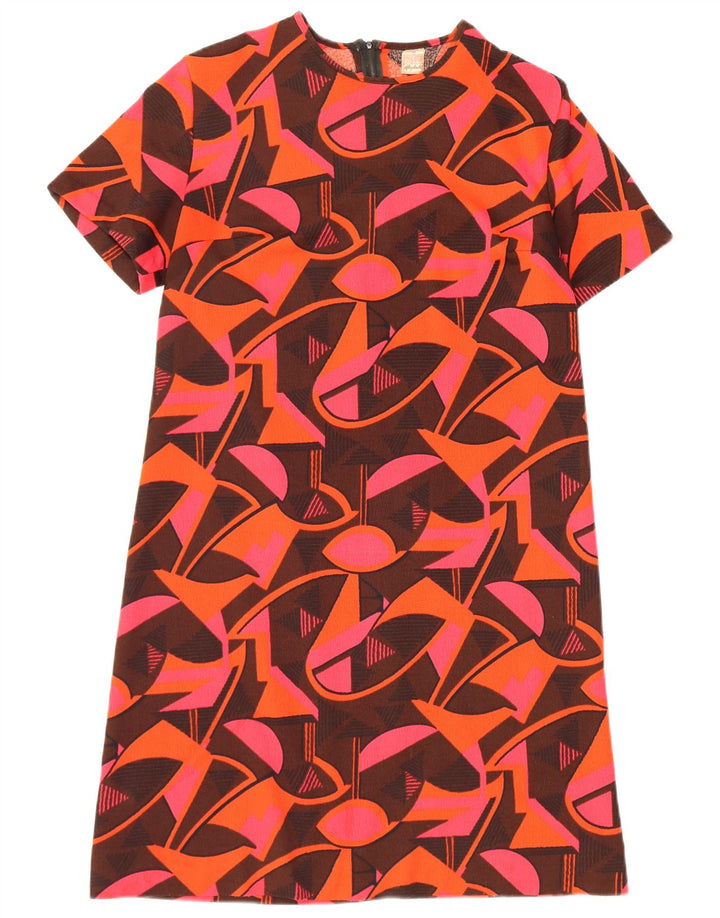 Abito a trapezio vintage da donna IT 46 Grande poliestere geometrico multicolore