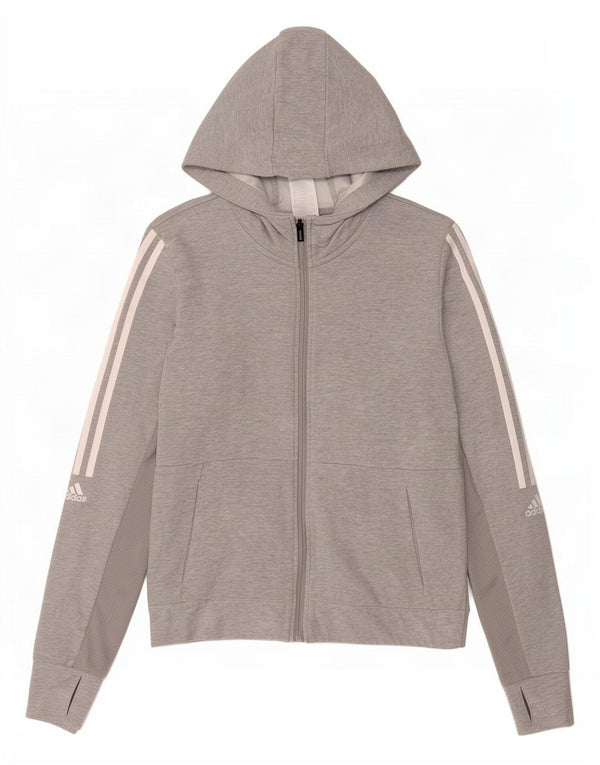 Maglione con cappuccio e zip da donna Adidas UK 12/14 Cotone grigio medio