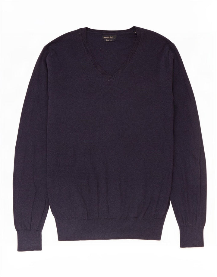 Maglione maglione da uomo con scollo a V Massimo Dutti blu navy medio