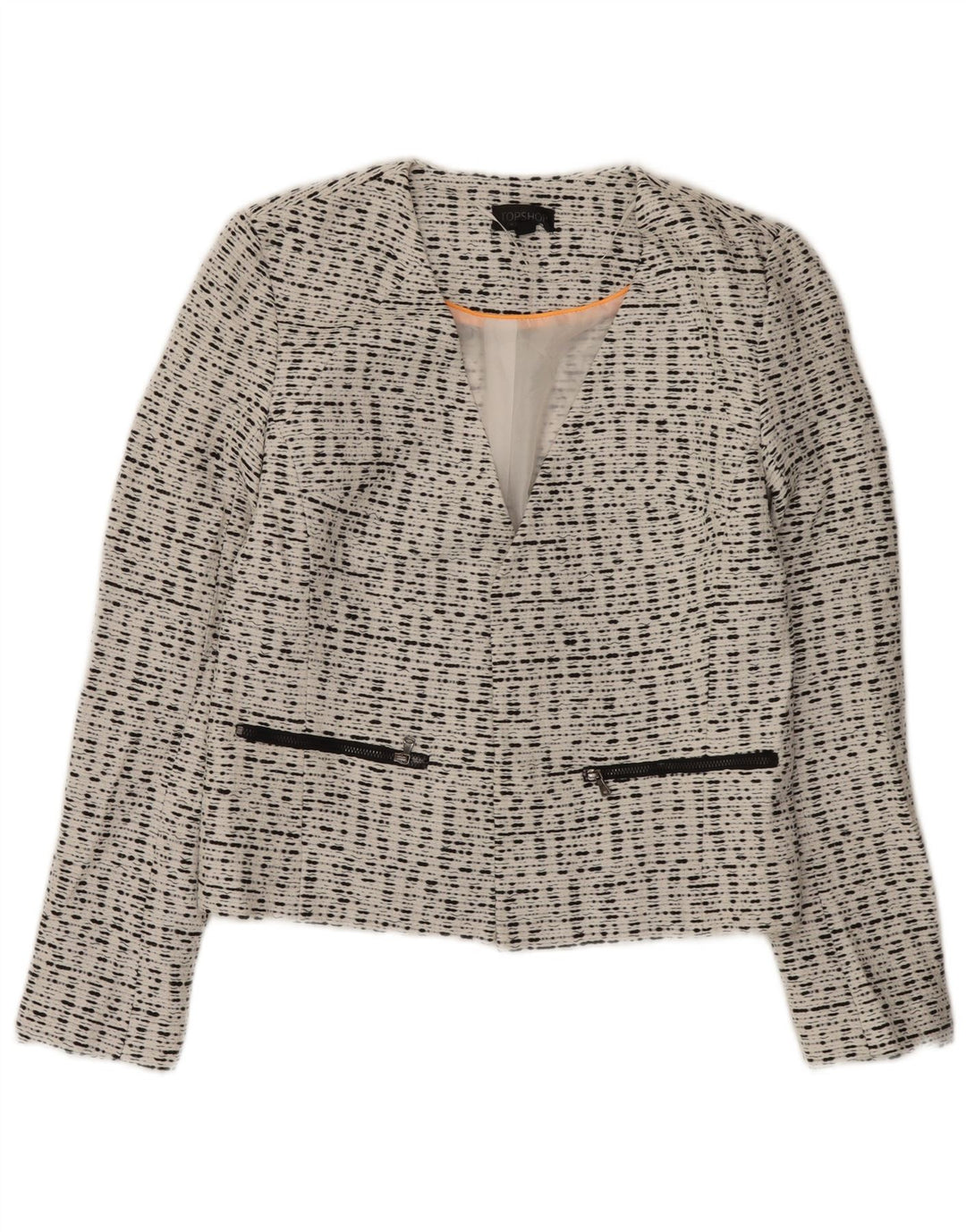 Giacca blazer aperta da donna Topshop UK 10 piccola viscosa screziata bianca