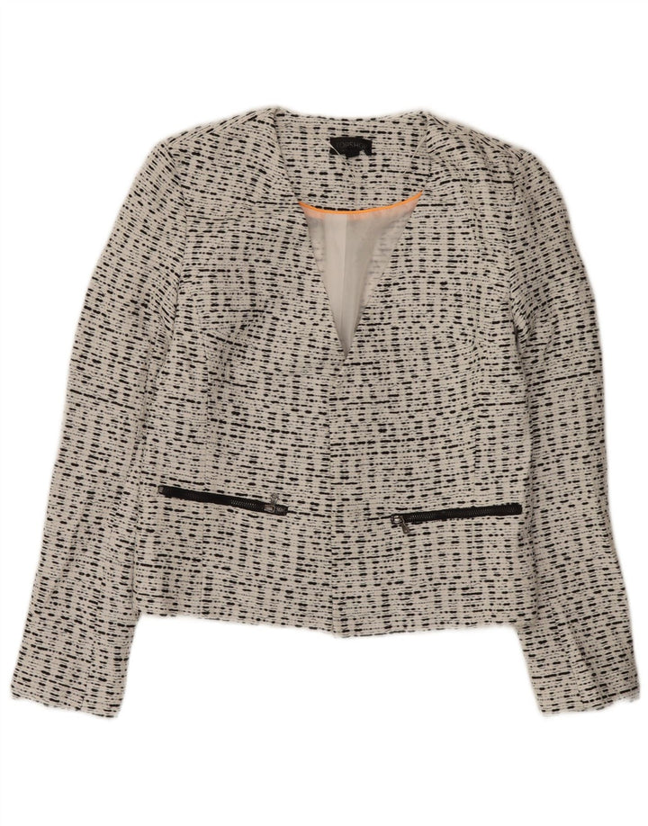 Giacca blazer aperta da donna Topshop UK 10 piccola viscosa screziata bianca