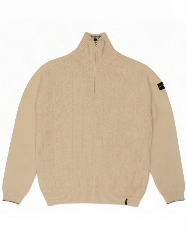 Il Granchio Maglione da uomo con zip e collo grande in lana bianca