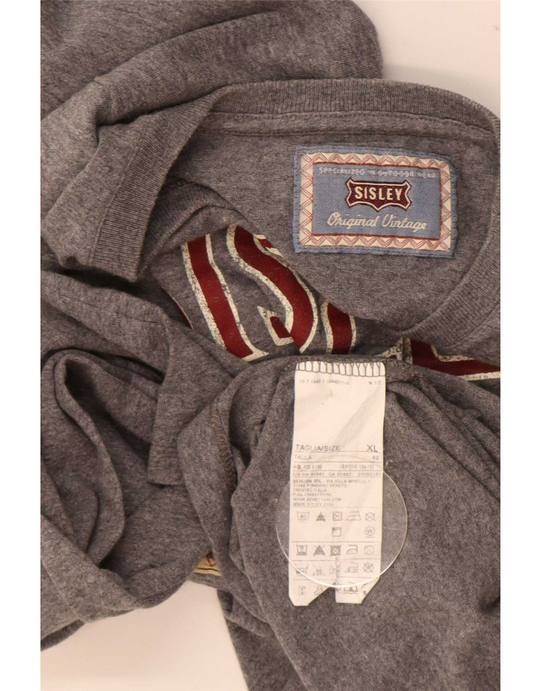 Top grafico da uomo Sisley a maniche lunghe XL in cotone grigio