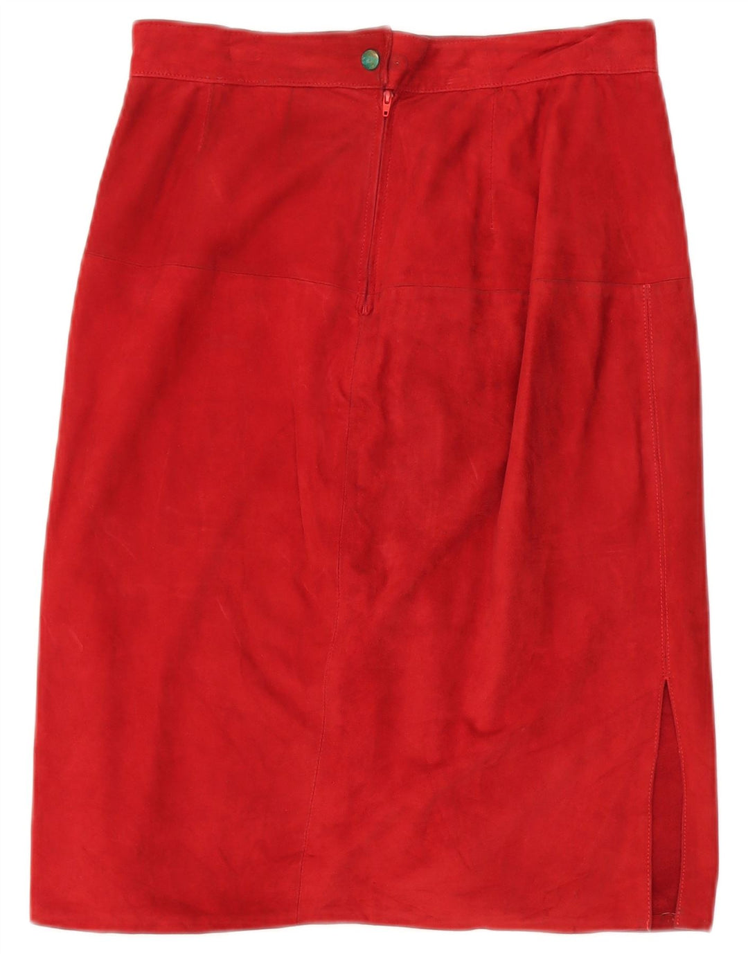 Set gonna 2 pezzi in pelle scamosciata da donna VINTAGE UK 14 medio W30 pelle rossa