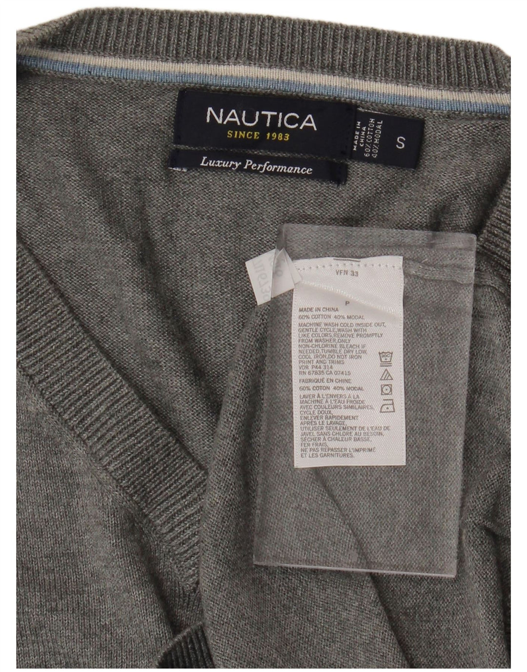 NAUTICA Maglione da uomo con scollo a V piccolo cotone grigio