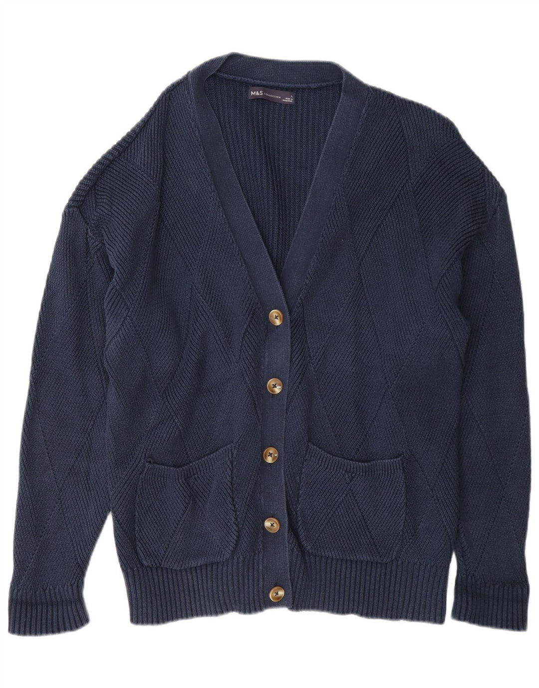 Maglione cardigan da donna Marks & Spencer UK 16 grande cotone blu navy