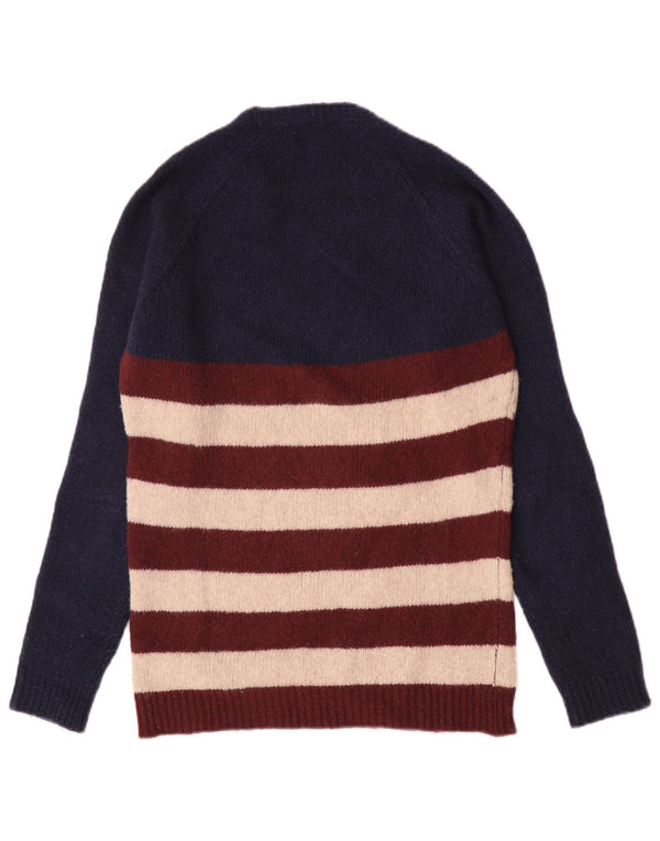Maglione maglione girocollo da uomo Woolrich lana media a righe blu navy