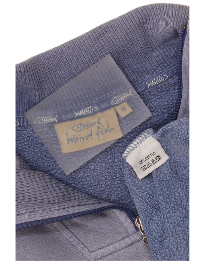 Felpa da uomo con collo con zip Weird Fish, cotone blu medio