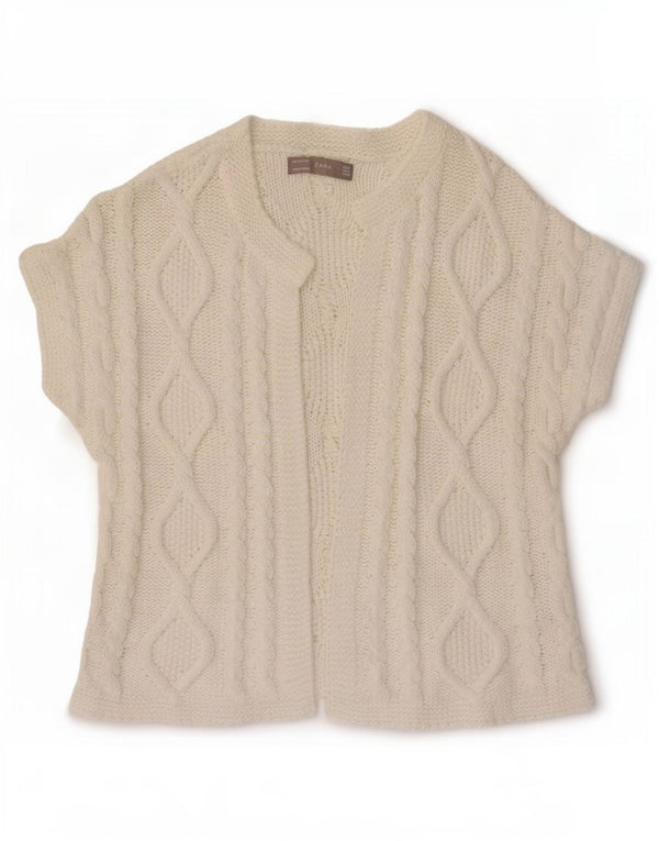 Maglione cardigan a maniche corte da donna Zara UK 14 cotone bianco sporco medio