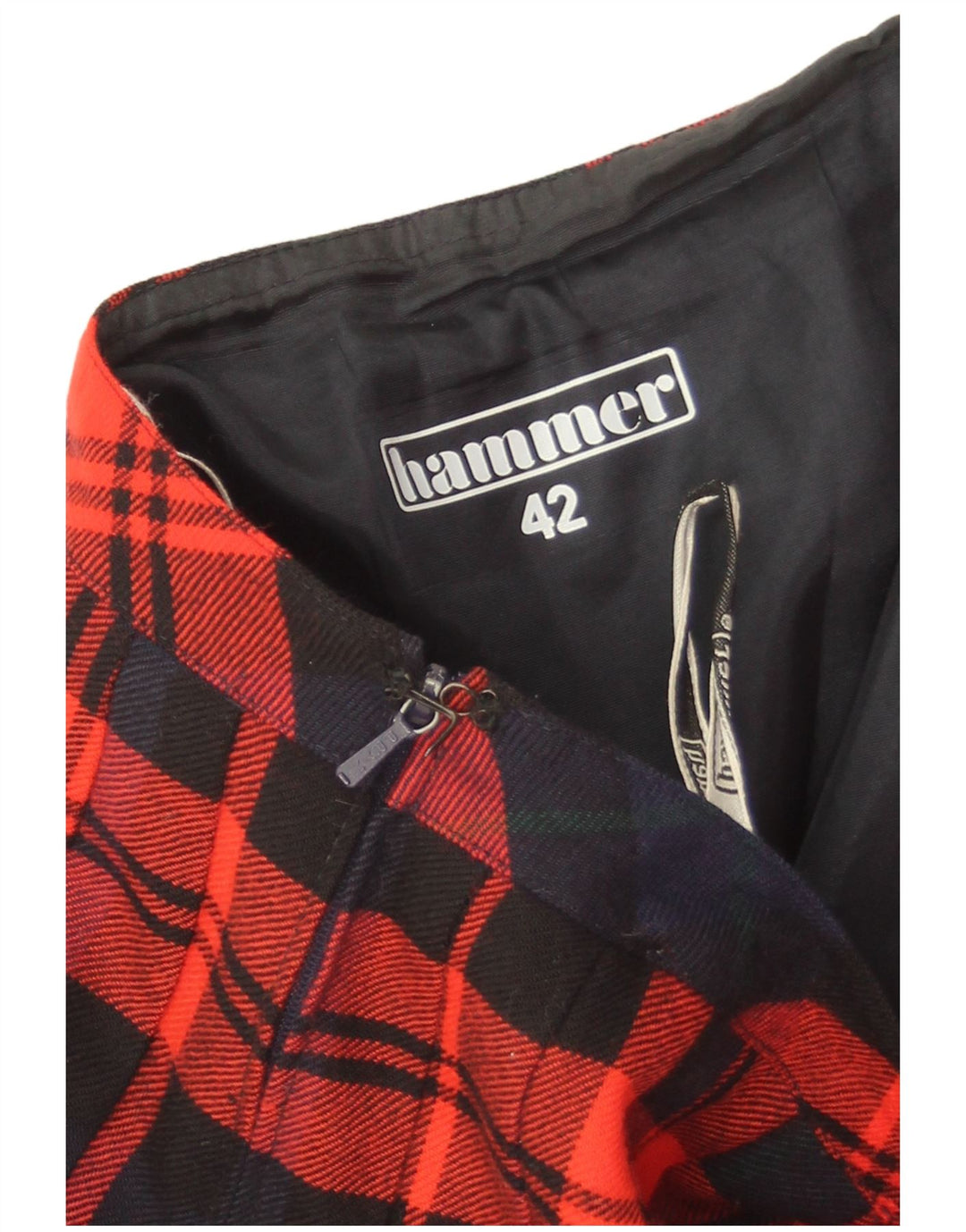 Gonna a pieghe Hammer da donna IT 42 media W30 lana vergine scozzese rossa