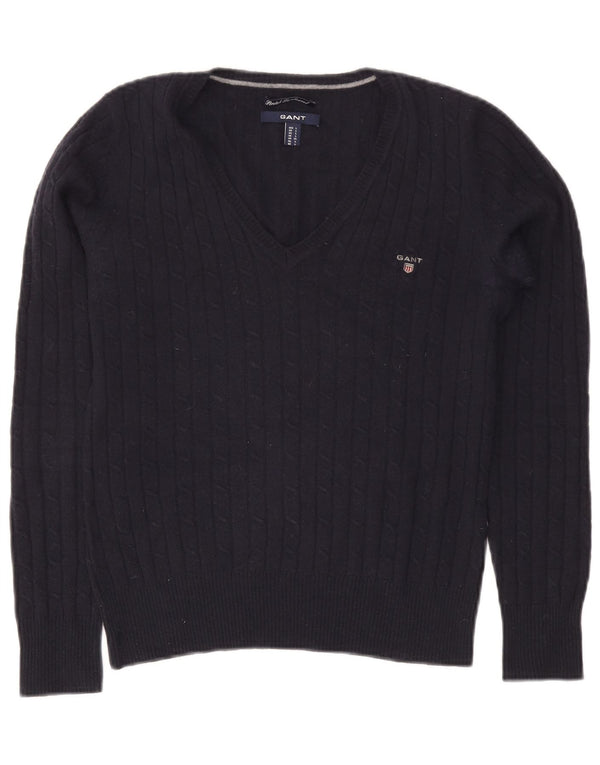 Gant maglione da donna con scollo a V UK 14 grande lana blu navy